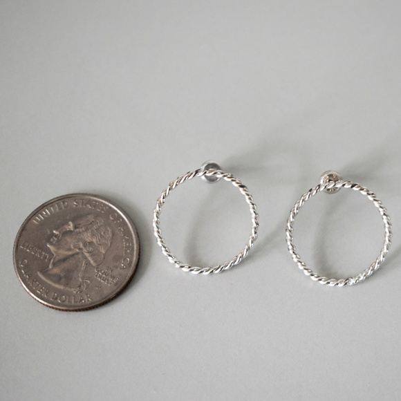 Silver Hoop Stud Earrings - Picture 4 of 5